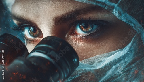 Scientist in Protective Gear Using Microscope