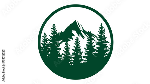 Mountain scene inside green circle