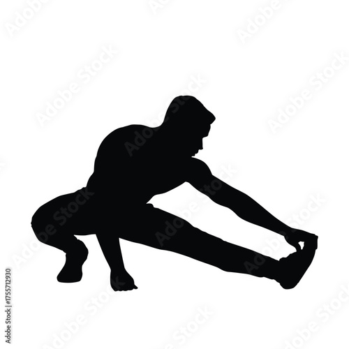 Man Silhouette Stretching Leg and Touching Toe. Isolated Vector for Flexibility, Warm-up, Yoga, or Fitness.
