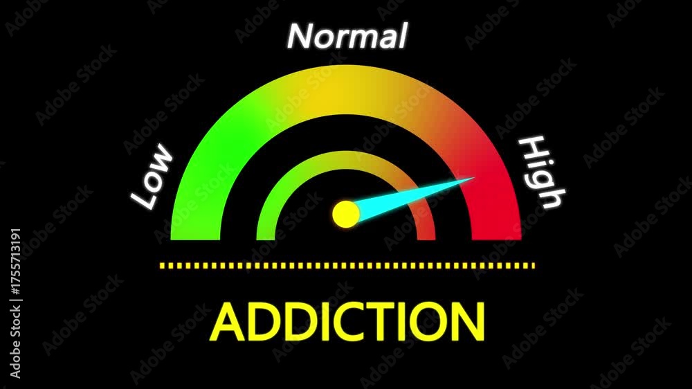 animated addiction meter showing movement from high level to low level ...