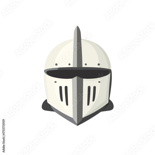 Modern cartoon illustration of a gothic jousting knight helmet, signifying a medieval battle warrior or crusader, often shown wearing steel armor in a tournament setting