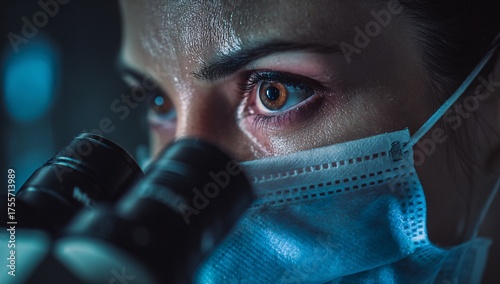Scientist in Protective Gear Using Microscope