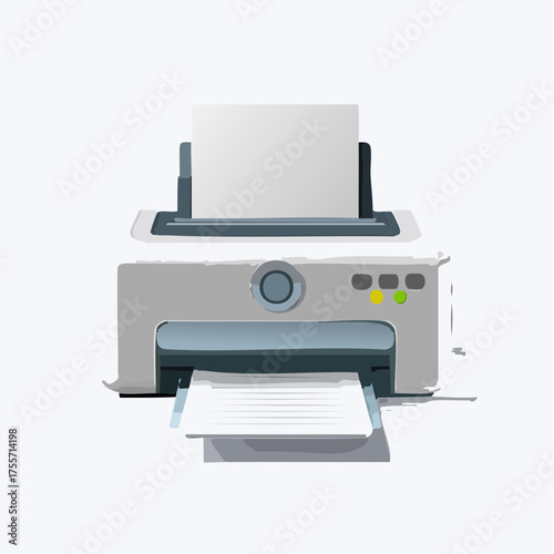 Illustration of a modern printer with paper output and document