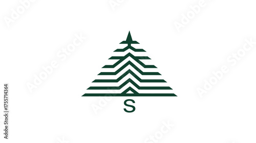 Geometric pine tree logo, dark green on white with the letter S below