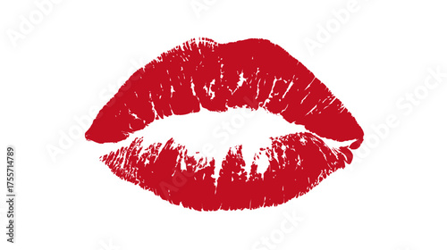 A vibrant red lipstick kiss print is centered on a white background