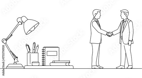 Two colleagues or clients exchanging greetings or finalizing a deal with each other. A stylish and simple vector illustration based on professionalism and business relationships.