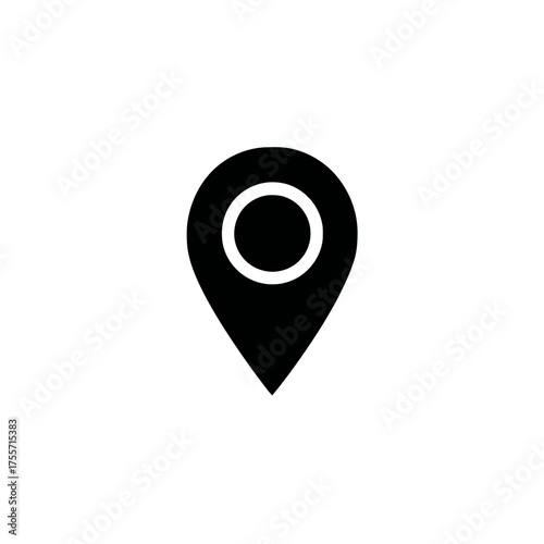 Black location pin icon with a white circle inside