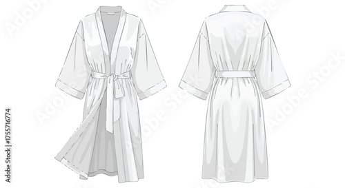 Elegant white robe illustration showcasing front and back views for fashion design and comfortable loungewear concept