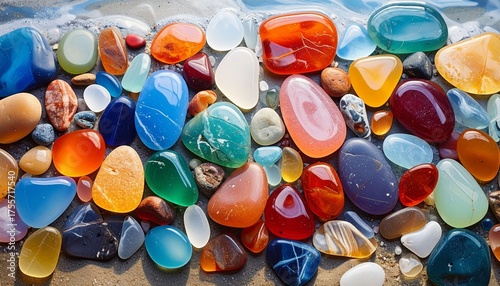 Wallpaper Mural Sea glass in different colors distributed on the floor. Torontodigital.ca