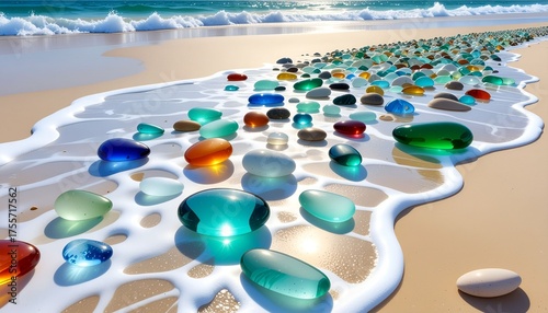 Wallpaper Mural Sea glass in different colors distributed on the floor. Torontodigital.ca