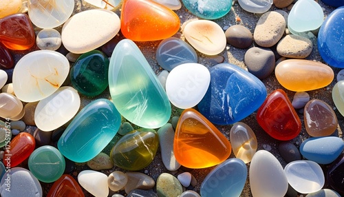Wallpaper Mural Sea glass in different colors distributed on the floor. Torontodigital.ca