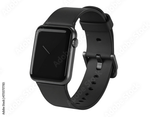  wrist smart watch mockup with black strap, png file of isolated cutout object with shadow on transparent background.