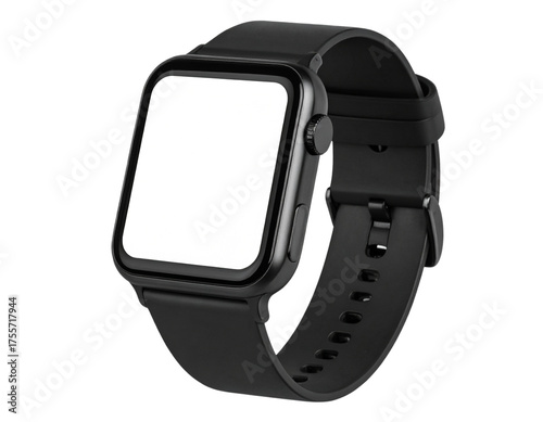  wrist smart watch mockup with black strap, png file of isolated cutout object with shadow on transparent background.