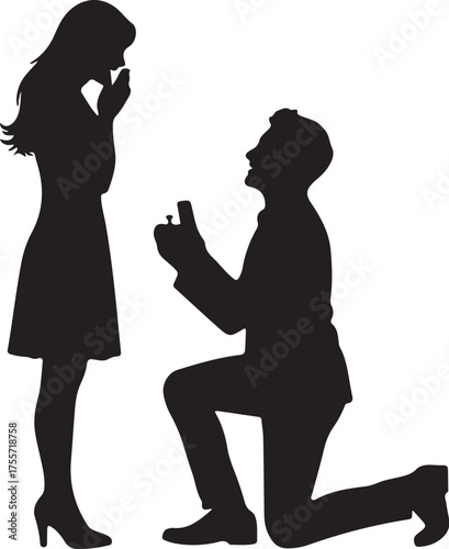 Silhouette of a man proposing to a woman on a white background proposal engagement also transparent background