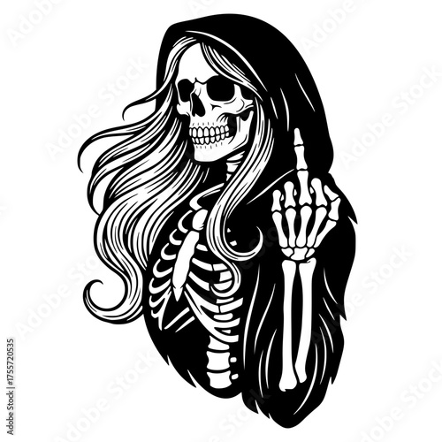 Female Grim Reaper, Lady Reaper Middle Finger, Skeleton, Skull Face, Funny Skeleton