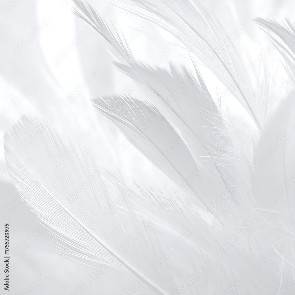 Fototapeta premium Close-up view of white feathers in soft focus, delicate and ethereal