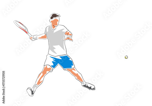 Tennis sport. Flat design illustration of a tennis player hitting a forehand stroke.