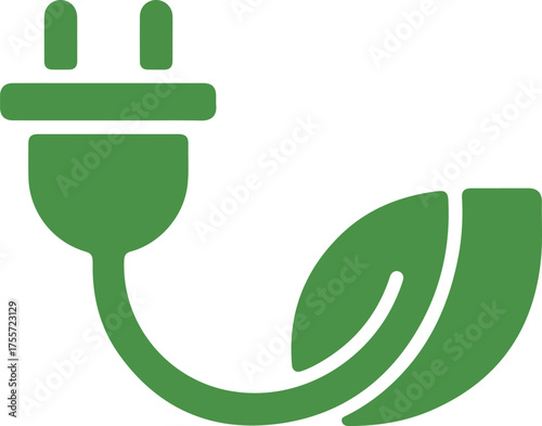 Green energy concept with plug and leaf symbolizing sustainable electricity solutions