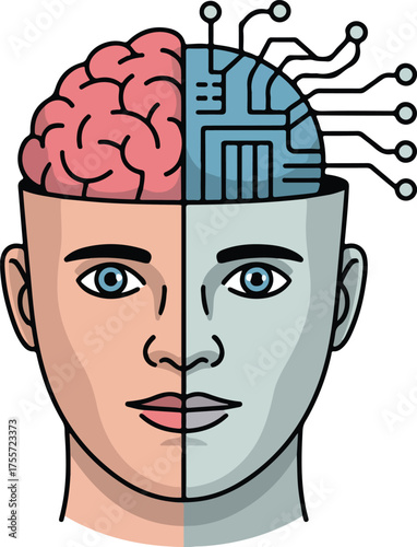 Human brain merged with artificial intelligence depicting the future of technology
