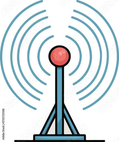 Illustrated antenna tower radiating signals communicating modern wireless connection concepts