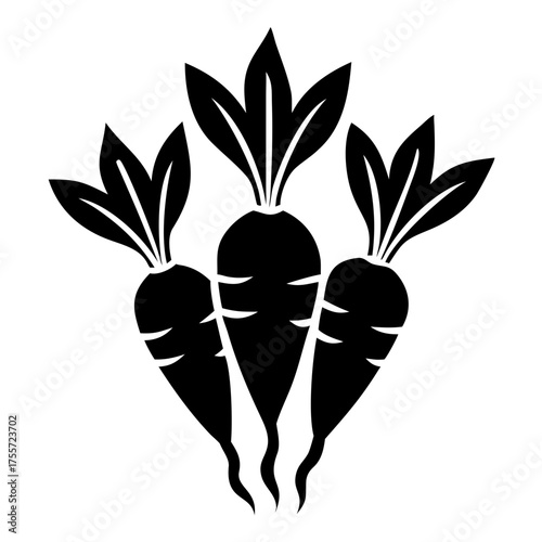 Three Black Silhouetted Root Vegetables on a Light Background for Food Blogs, Gardening Websites, Healthy Eating Content, and Recipe Articles