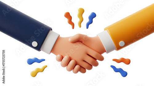 Confident handshake seals successful business deal with celebratory confetti