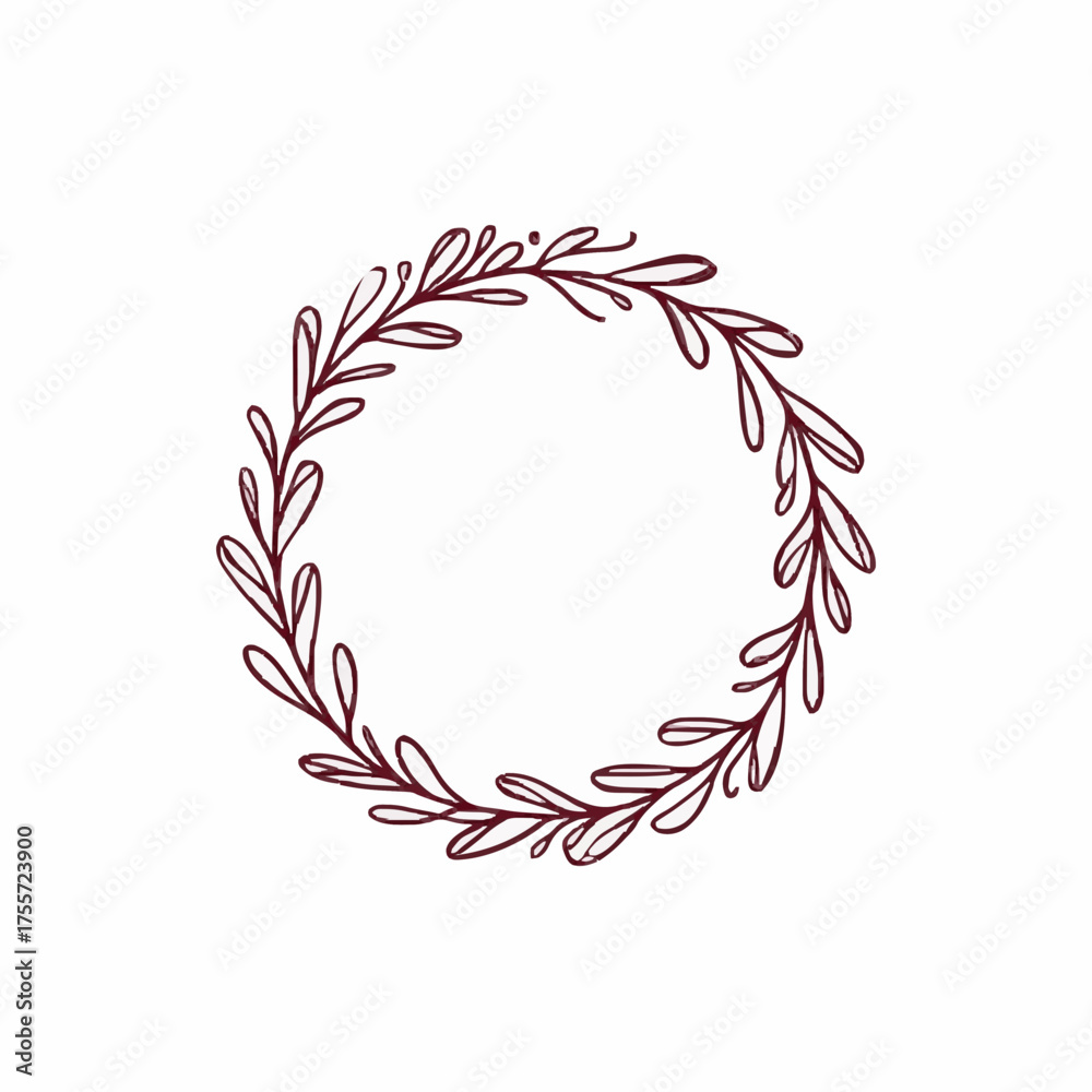 Obraz premium Hand-drawn Botanical Wreath Line Art Maroon with Copy Space