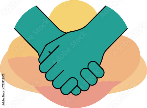 Illustration of two hands clasped together symbolizing agreement partnership and cooperation in graphic style
