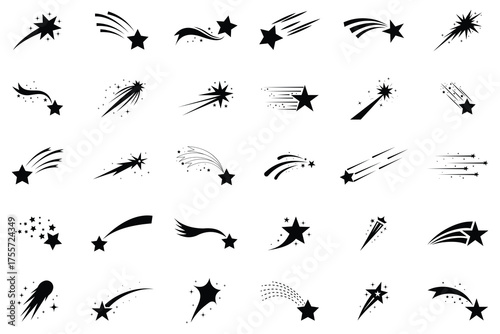 Shooting stars icon vector set. Falling Star icon effect,  space element night galaxy vector design. Star logo designs template. Vector illustration