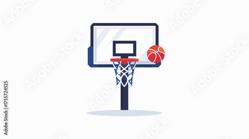 A graphic of a basketball poised to enter a hoop against a white backdrop