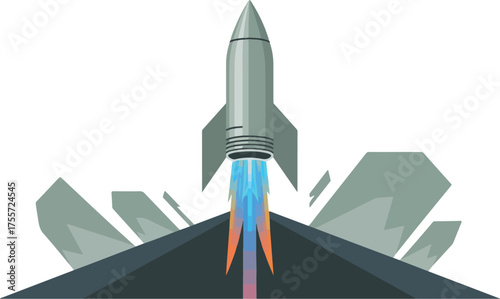 Rocket launch taking off from ground ready for space exploration futuristic technology icon