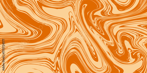 Retro caramel line background. Salted caramel liquid desert texture. Wavy swirl candy pattern for poster, cover, banner, pamphlet. Orange nougat hippie wallpaper in 60s or 70s style. Vector