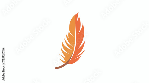 A delicate, orange and yellow feather with individual barbs, isolated on white