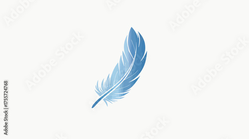Delicate blue watercolor feather floats against a white background