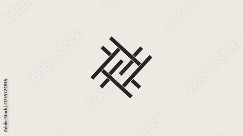 Abstract geometric pattern of overlapping black lines on a light tan background