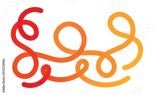 Abstract flowing lines and curves with a gradient of red to orange on a white background