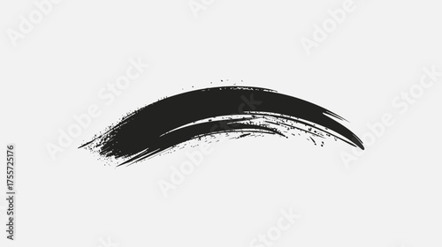 A single bold black brush stroke curves across a light gray background