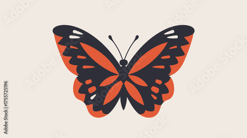 A stylized butterfly in dark blue and orange adorns a plain cream background