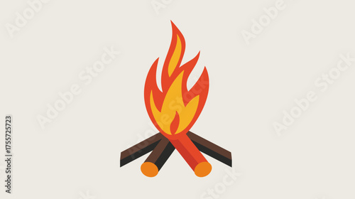 A stylized illustration of a campfire with red and orange flames and brown logs