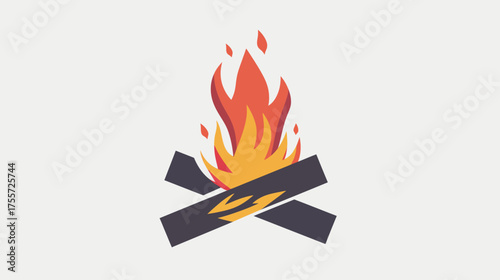 Stylized campfire with orange and yellow flames above dark wood logs
