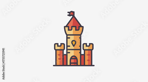 Cartoon-style fortress with flag, arched entrance, and battlements