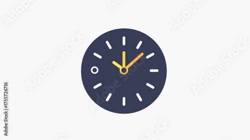 Dark round clock with yellow hands and white hour markers on white