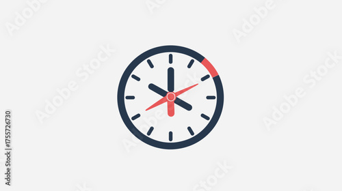 A simple clock face with minimalist hands and a red segment indicating progress
