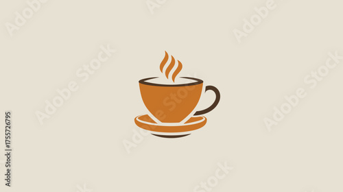 A brown cup and saucer with steam rising from the cup