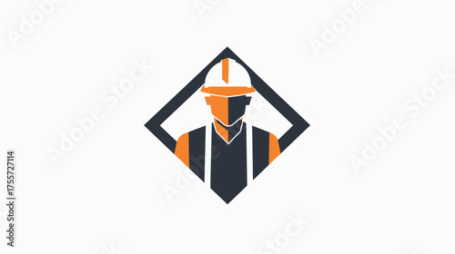 Minimalist icon of a construction worker in a diamond frame