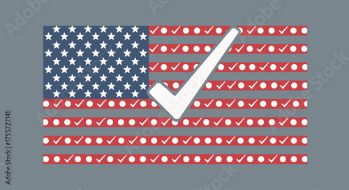 A stylized depiction of the American flag with check marks, symbolizing voting and elections.
