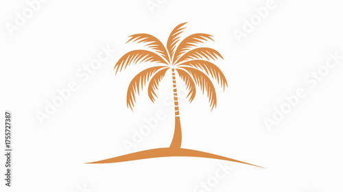 Stylized orange palm tree on a sandy mound, isolated on white
