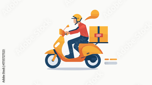 Delivery person on scooter with package and speech bubble
