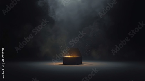  Open box emitting soft golden light in elegant studio scene