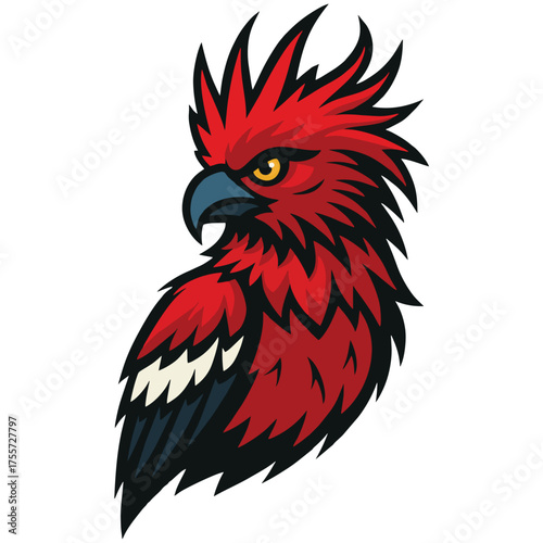 Cartoon Style Detailed Illustration Bird with Red Feathers Wildlife Mascot